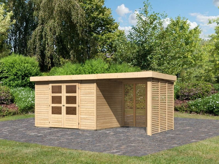 Karibu Gartenhaus Askola 4 mit Anbaudach 2,4 m, Lamellenwände