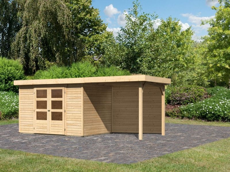 Karibu Gartenhaus Askola 4 mit Anbaudach 2,4 Meter, Rückwand