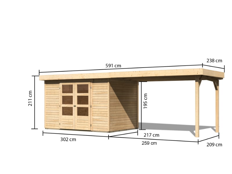 Karibu Gartenhaus Askola 4 mit Anbaudach 2,75 Meter