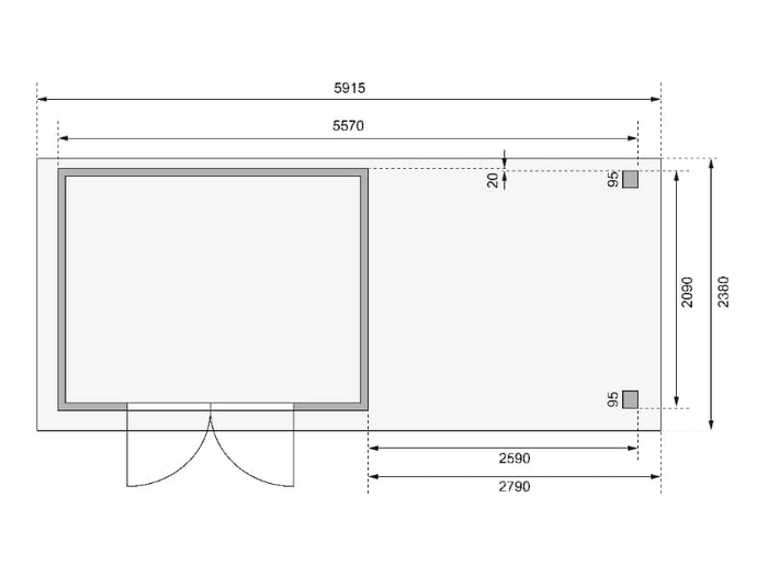 Karibu Gartenhaus Askola 4 mit Anbaudach 2,75 Meter, Seiten- und Rückwand