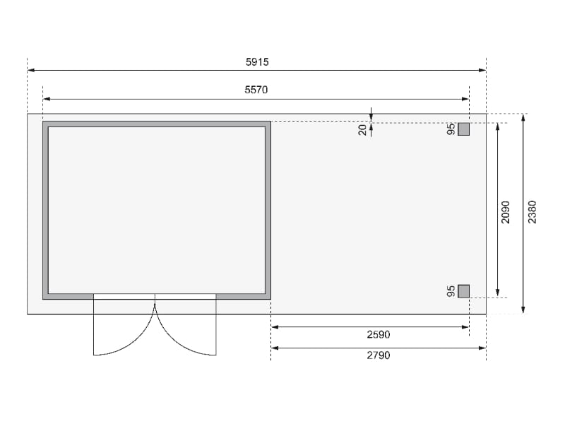 Karibu Gartenhaus Askola 4 mit Anbaudach 2,8 m mit Rückwand, terragrau