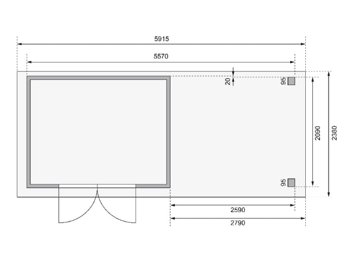 Karibu Gartenhaus Askola 4 mit Anbaudach 2,8 m mit Rückwand, terragrau