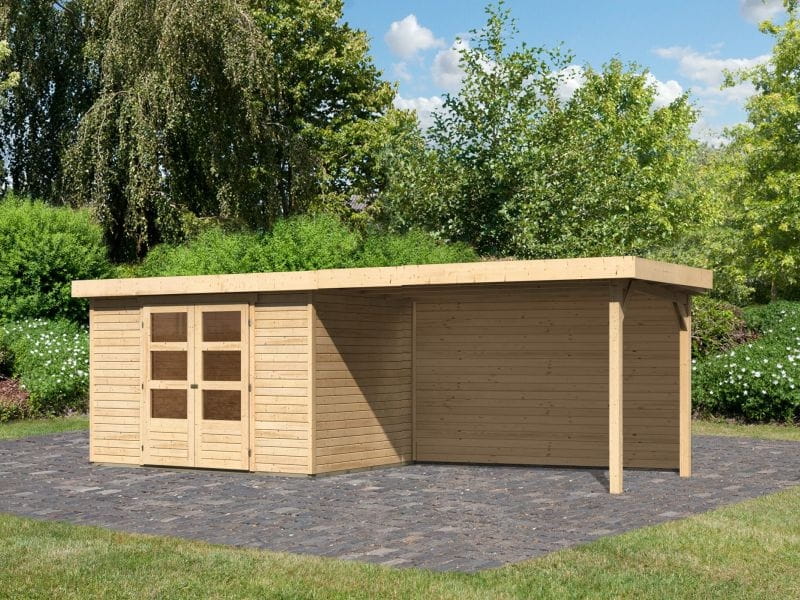 Karibu Gartenhaus Askola 4 mit Anbaudach 2,8 m, Rückwand