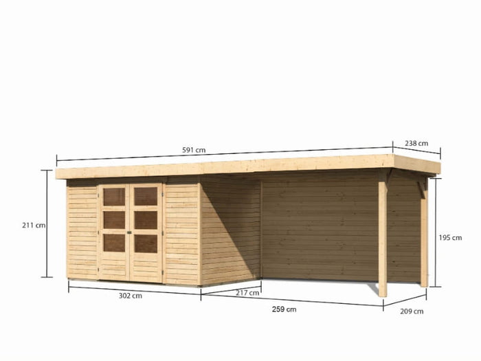 Karibu Gartenhaus Askola 4 mit Anbaudach 2,8 m, Rückwand