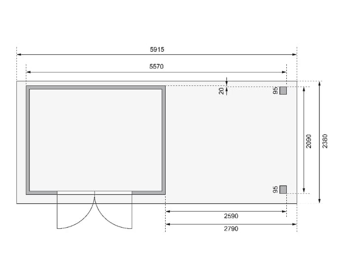 Karibu Gartenhaus Askola 4 mit Anbaudach 2,8 m, Rückwand