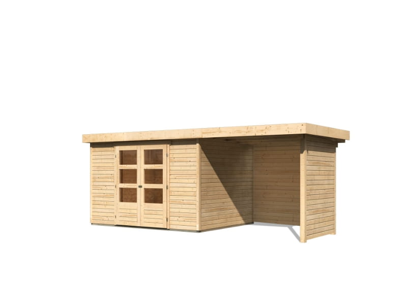 Karibu Gartenhaus Askola 5 mit Anbaudach 2,4 Meter, Seiten- und Rückwand