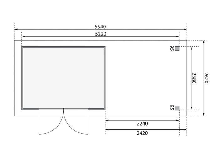 Karibu Gartenhaus Askola 5 mit Anbaudach 2,4 Meter, Seiten- und Rückwand