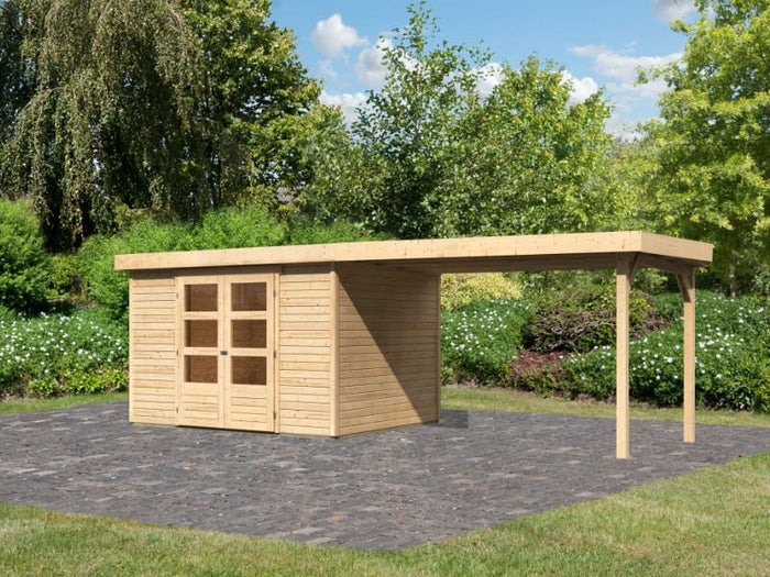 Karibu Gartenhaus Askola 5 mit Anbaudach 2,75 Meter