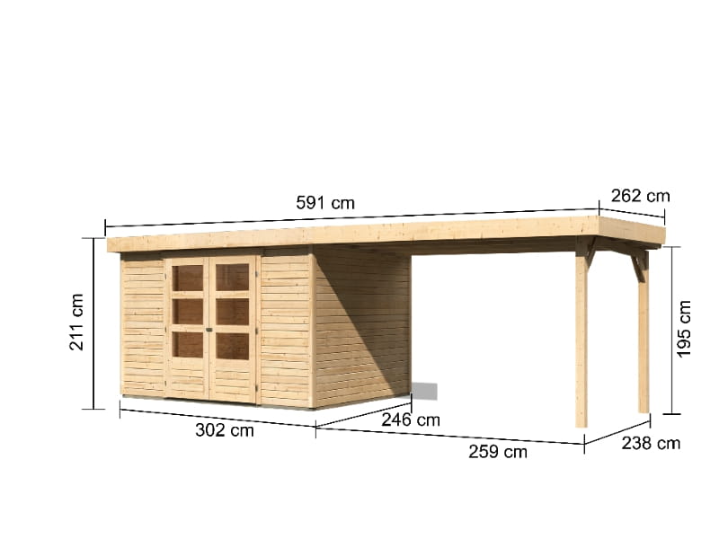 Karibu Gartenhaus Askola 5 mit Anbaudach 2,75 Meter