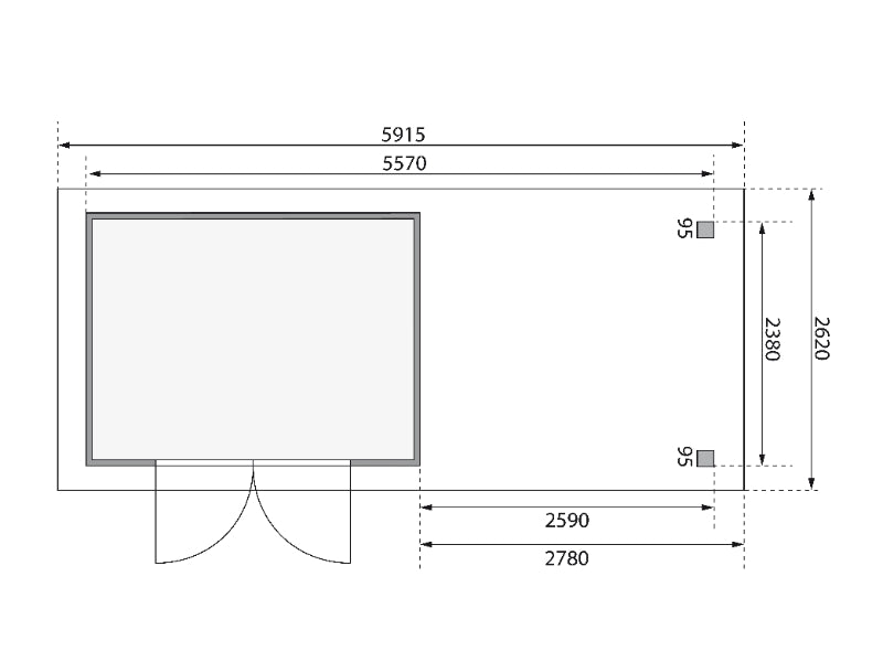 Karibu Gartenhaus Askola 5 mit Anbaudach 2,75 Meter, Seiten- und Rückwand