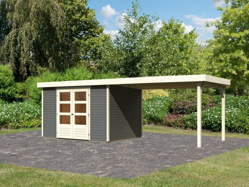 Karibu Gartenhaus Askola 5 mit Anbaudach 2,8 m in terragrau
