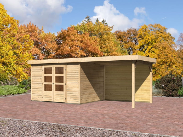 Karibu Gartenhaus Askola 5 mit Anbaudach 2,8 m, Rückwand