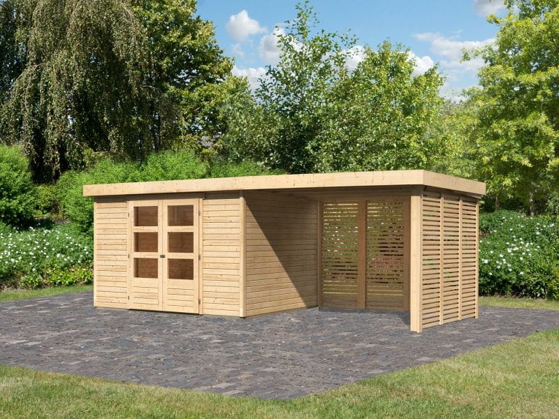 Karibu Gartenhaus Askola 5 mit Anbaudach 2,8 m, Lamellenwände