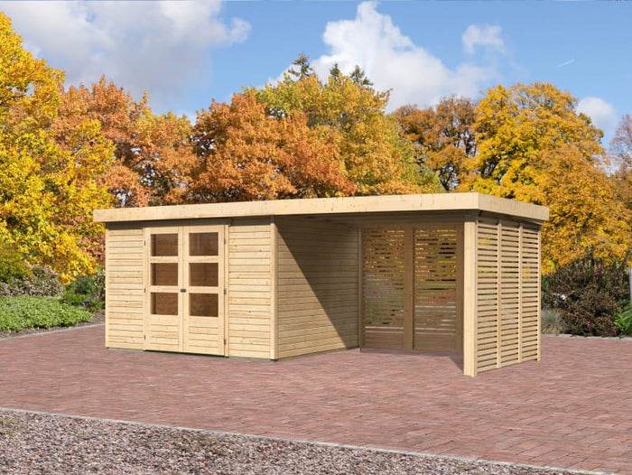 Karibu Gartenhaus Askola 5 mit Anbaudach 2,8 m, Lamellenwände