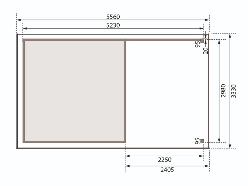 Karibu Gartenhaus Askola 6 in terragrau mit Anbaudach 2,4 Meter - Rückwand