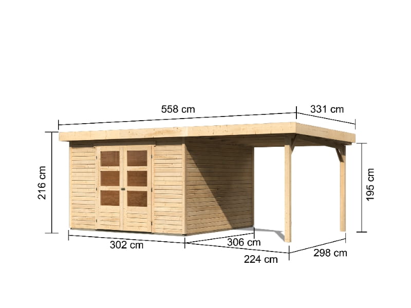 Karibu Gartenhaus Askola 6 mit Anbaudach 2,25 Meter