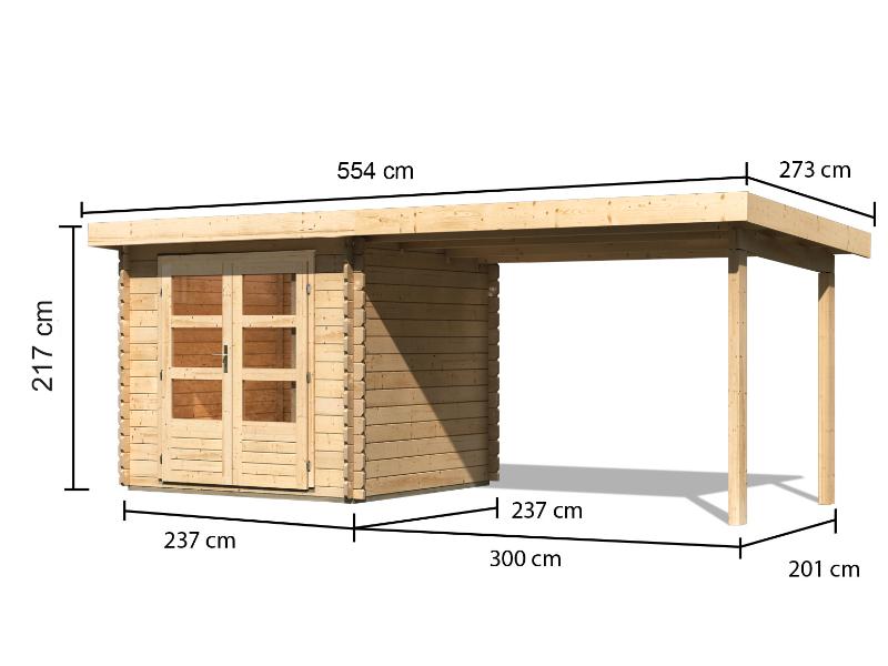 Karibu Gartenhaus Bastrup 2 mit Anbaudach 3 Meter natur