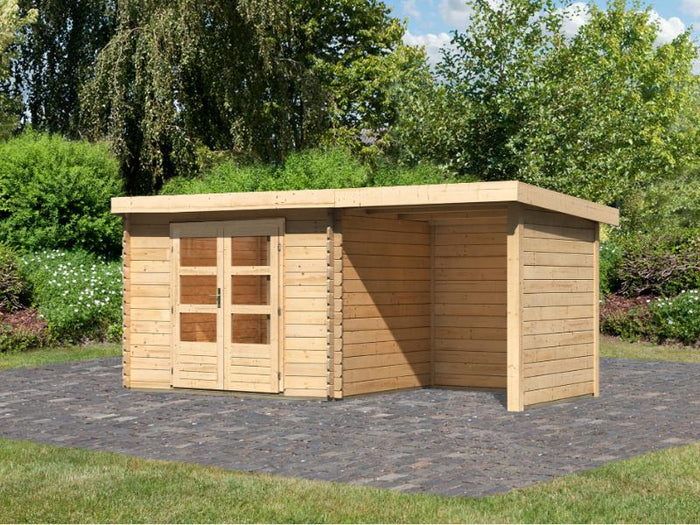 Karibu Gartenhaus Bastrup 3 mit Schleppdach 2 Meter Rück- und Seitenwand