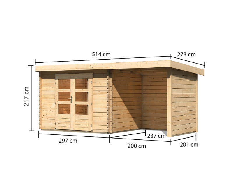 Karibu Gartenhaus Bastrup 3 mit Schleppdach 2 Meter Rück- und Seitenwand