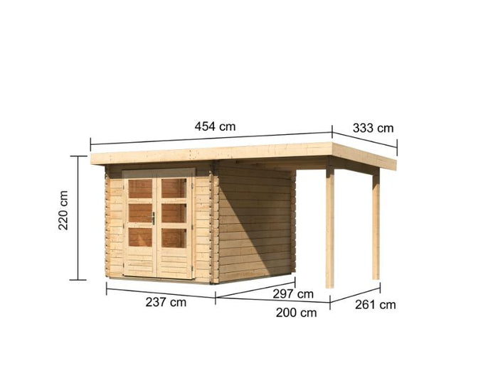 Karibu Gartenhaus Bastrup 4 mit Anbaudach 2 Meter
