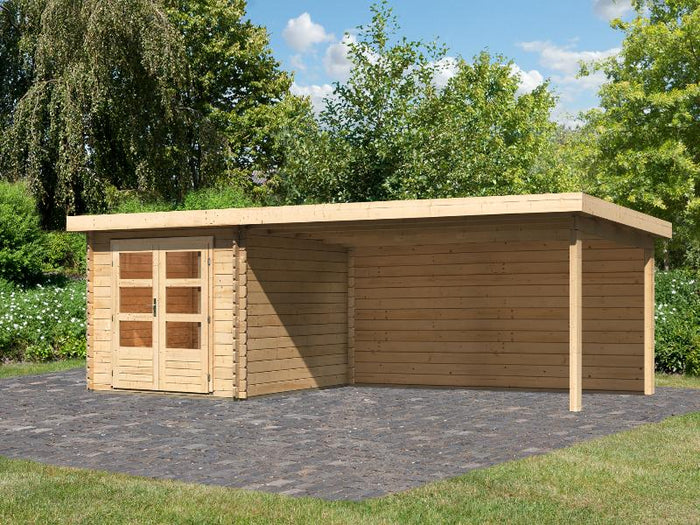 Karibu Gartenhaus Bastrup 4 mit Anbaudach 4 Meter inkl. Rückwand