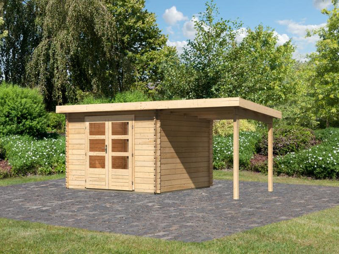 Karibu Gartenhaus Bastrup 5 mit Anbaudach 2 Meter