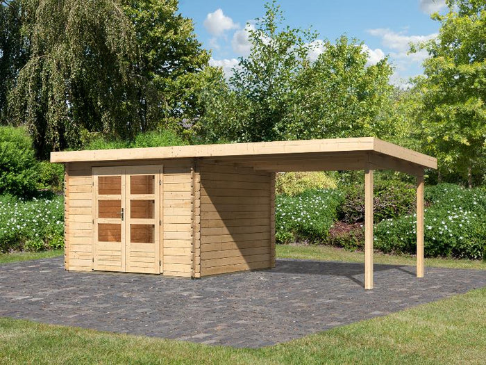 Karibu Gartenhaus Bastrup 5 mit Anbaudach 3 Meter