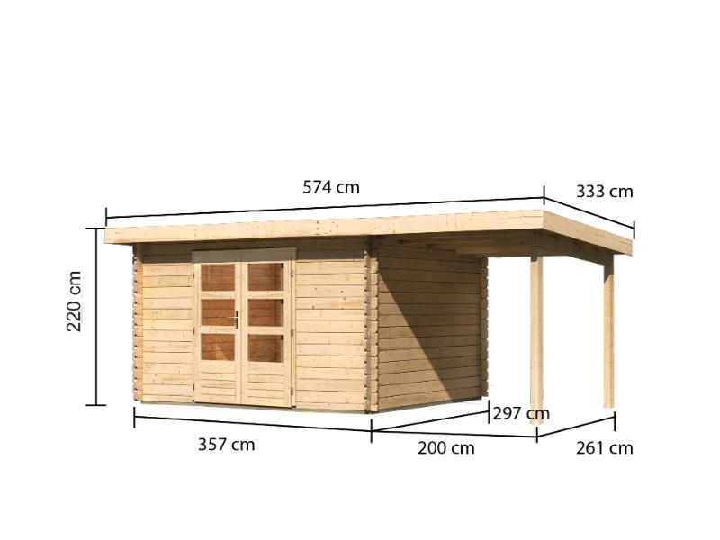 Karibu Gartenhaus Bastrup 7 mit Anbaudach 2 Meter