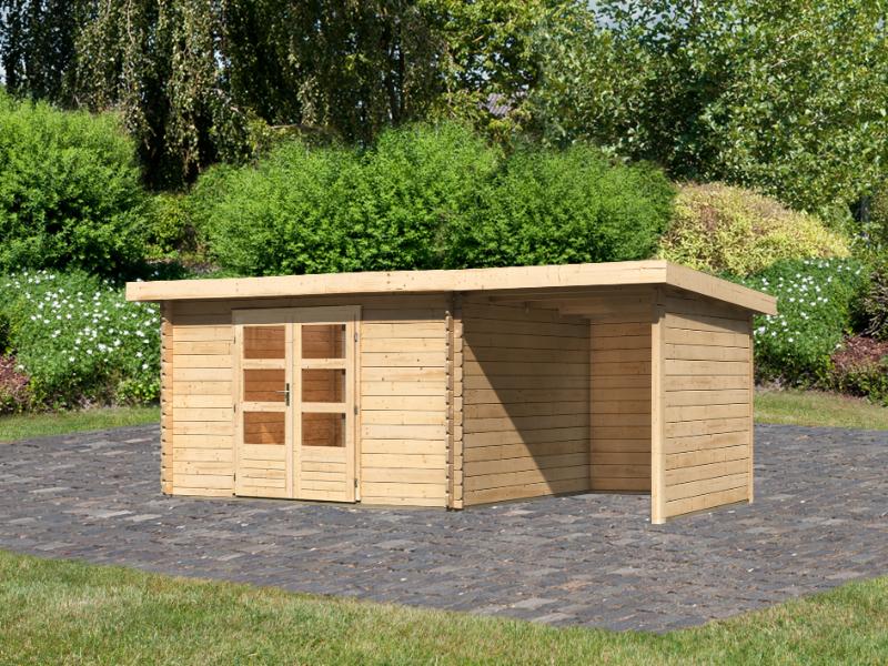 Karibu Gartenhaus Bastrup 7 mit Anbaudach 2 Meter, Rück- und Seitenwand