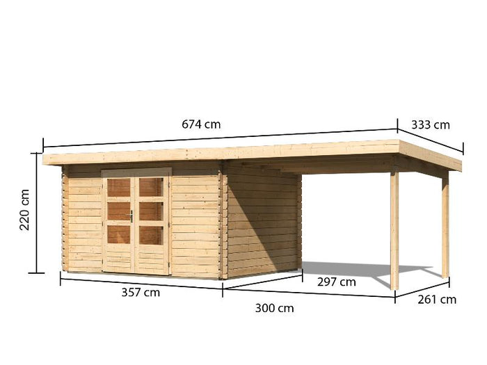 Karibu Gartenhaus Bastrup 7 mit Anbaudach 3 Meter