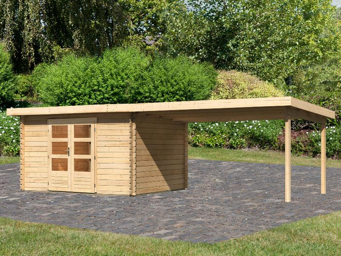 Karibu Gartenhaus Bastrup 7 mit Anbaudach 4 Meter