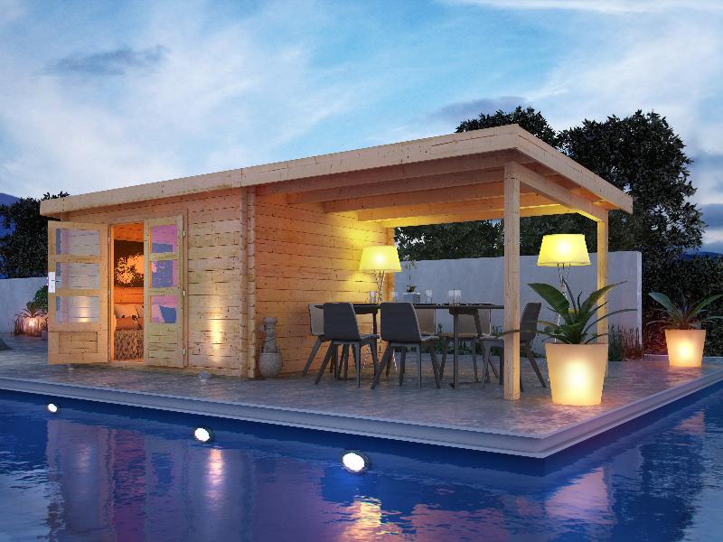 Karibu Gartenhaus Bastrup 7 mit Anbaudach 4 Meter