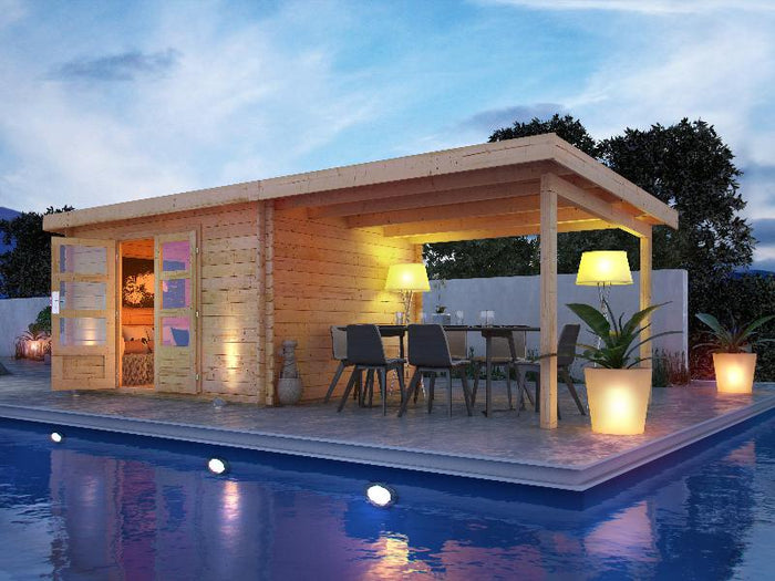 Karibu Gartenhaus Bastrup 7 mit Anbaudach 4 Meter