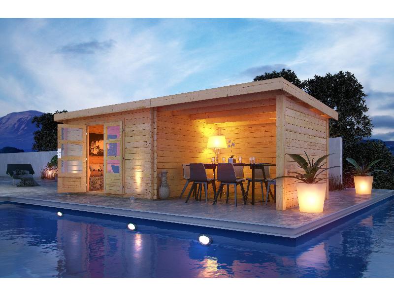 Karibu Gartenhaus Bastrup 7 mit Anbaudach 4 Meter inkl. Rück- und Seitenwand