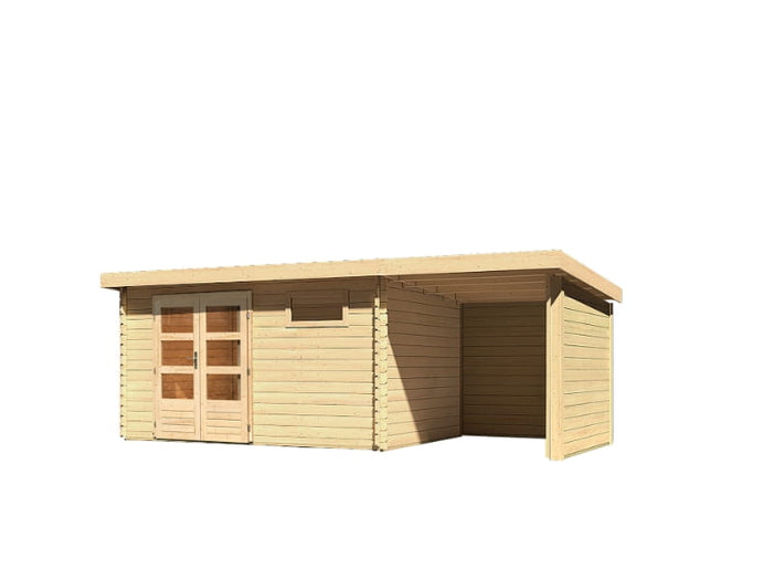 Karibu Gartenhaus Bastrup 8 mit Anbaudach 2 Meter, Rück- und Seitenwand