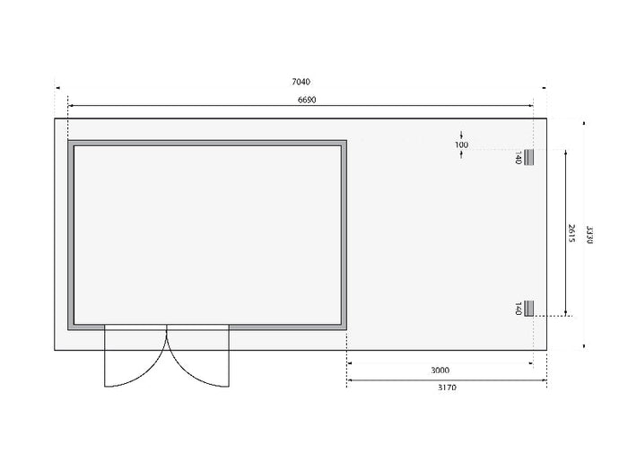 Karibu Gartenhaus Bastrup 8 mit Anbaudach 3 Meter, Rück- und Seitenwand