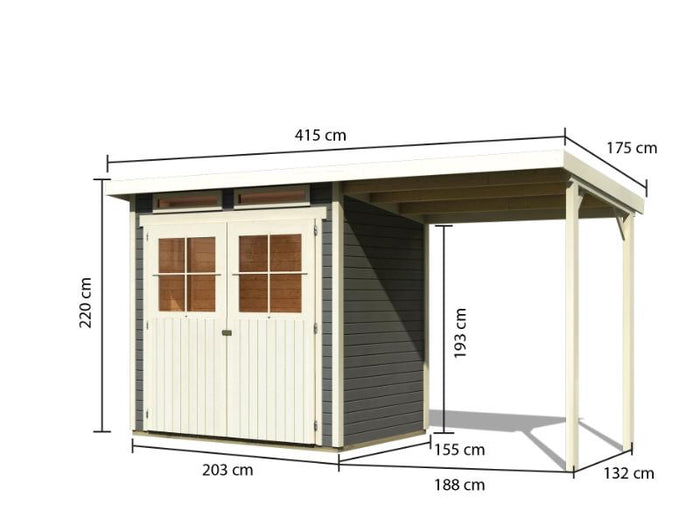 Karibu Gartenhaus Glücksburg 2 in terragrau inkl. Anbaudach