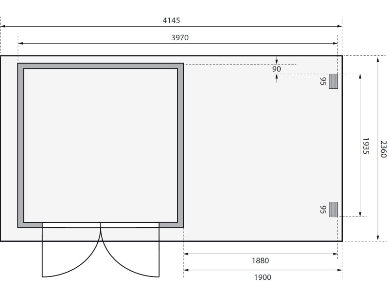 Karibu Gartenhaus Glücksburg 3 natur mit Anbaudach 1,90 Meter