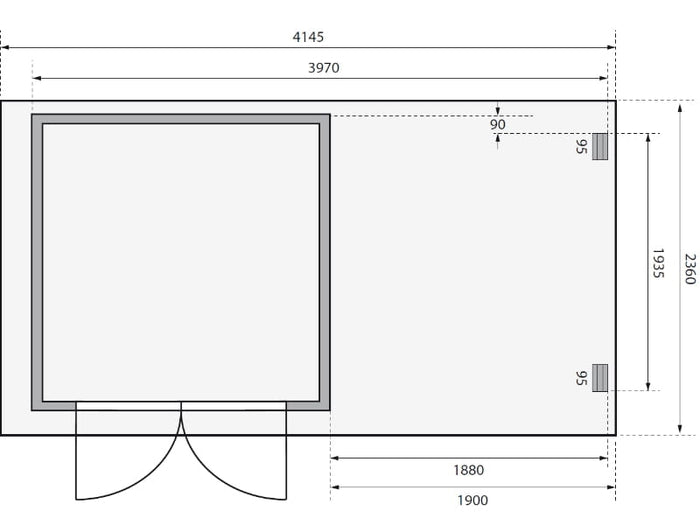 Karibu Gartenhaus Glücksburg 3 natur mit Anbaudach 1,90 Meter