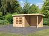 Karibu Gartenhaus Kandern 2 natur mit Anbaudach 2,35 m inkl. Rückwand