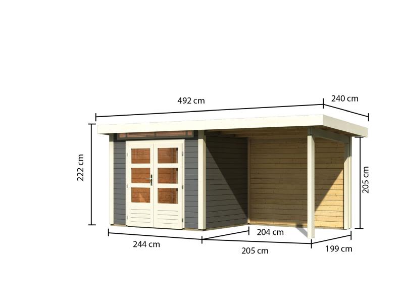 Karibu Gartenhaus Kandern 2 terragrau mit Anbaudach 2,35 m inkl. Rückwand