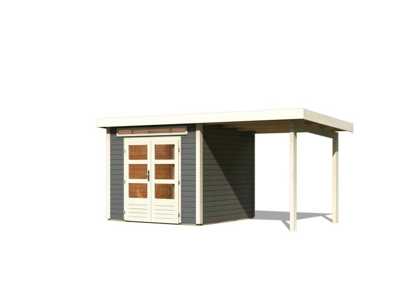 Karibu Gartenhaus Kandern 3 mit Anbaudach 2,35 m, terragrau