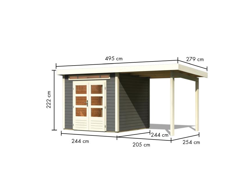 Karibu Gartenhaus Kandern 3 mit Anbaudach 2,35 m, terragrau