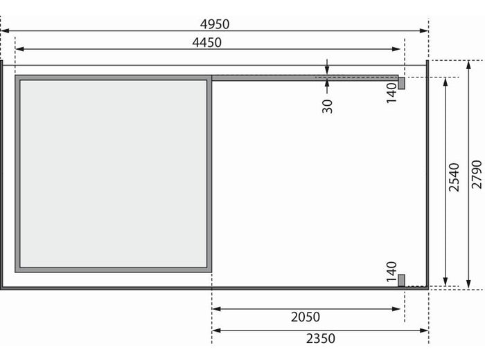 Karibu Gartenhaus Kandern 3 natur mit Anbaudach 2,35 m inkl. Rückwand