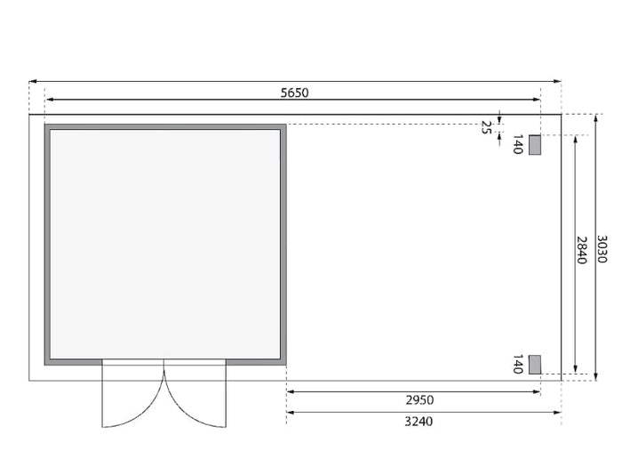 Karibu Gartenhaus Kandern 6 in terragrau mit Anbaudach 3,2 Meter inkl. Rück- und Seitenwand