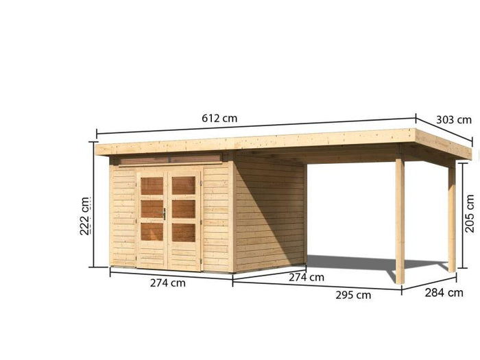 Karibu Gartenhaus Kandern 6 mit Anbaudach 2,95 Meter