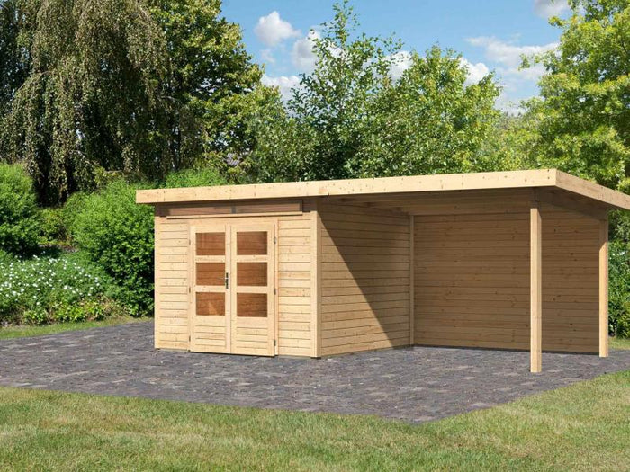 Karibu Gartenhaus Kandern 6 mit Anbaudach 3,2 Meter inkl. Rückwand