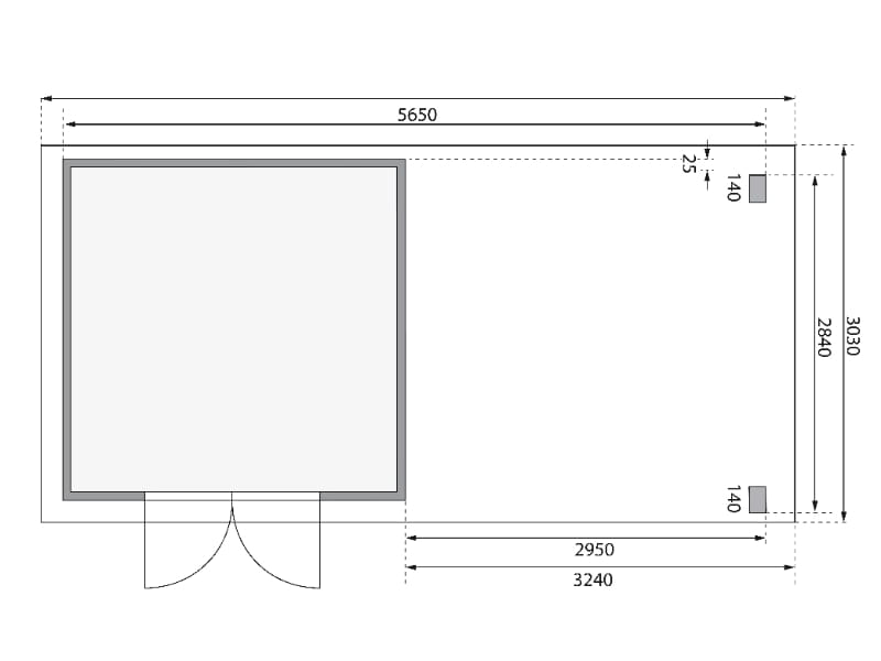 Karibu Gartenhaus Kandern 6 mit Anbaudach 3,2 Meter inkl. Rückwand