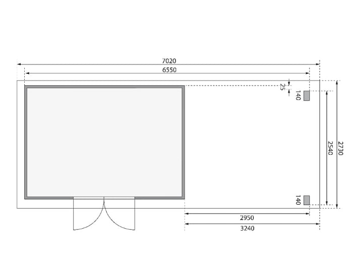 Karibu Gartenhaus Kandern 7 in terragrau mit Anbaudach 3,20 Meter inkl. Rückwand