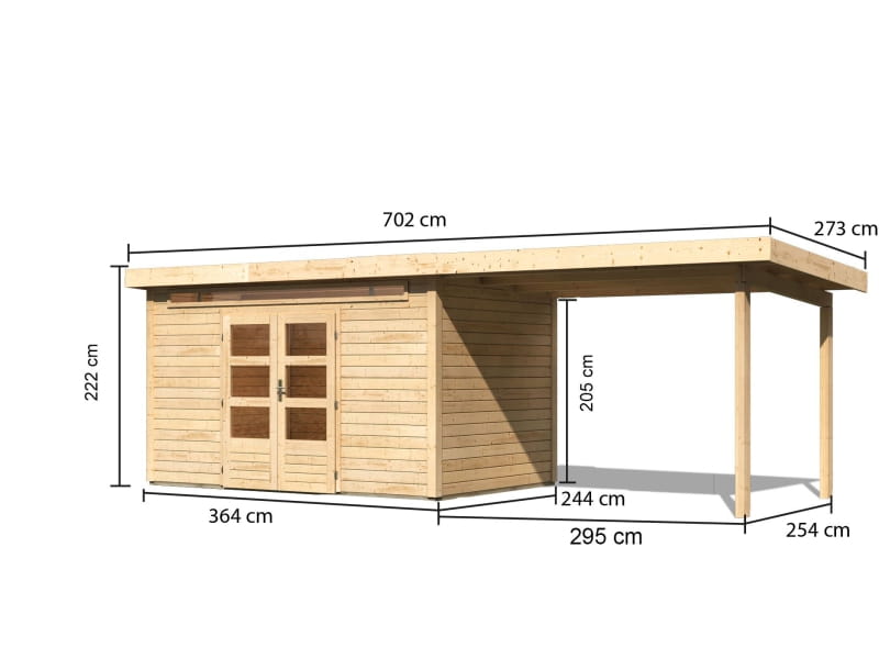 Karibu Gartenhaus Kandern 7 mit Anbaudach 2,95 Meter